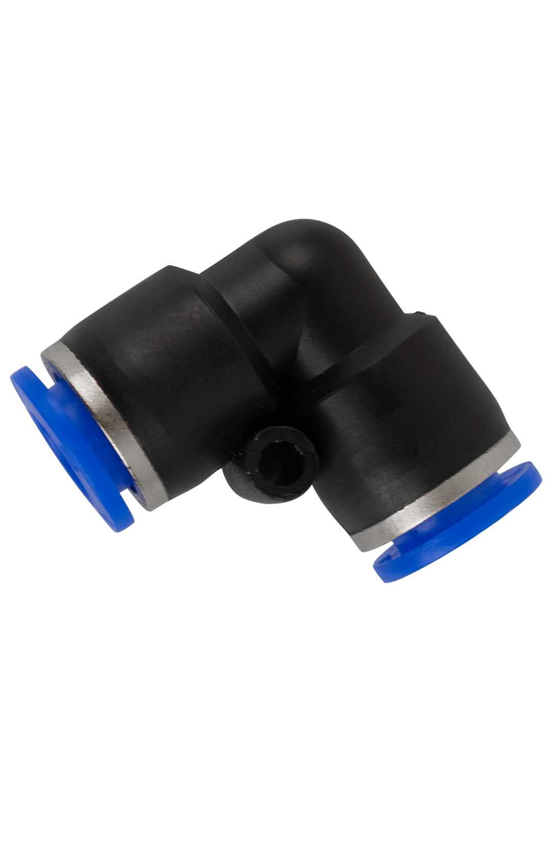 CONECTOR EN CODO HEMBRA X 8 MM,  MAX 125 PSI.