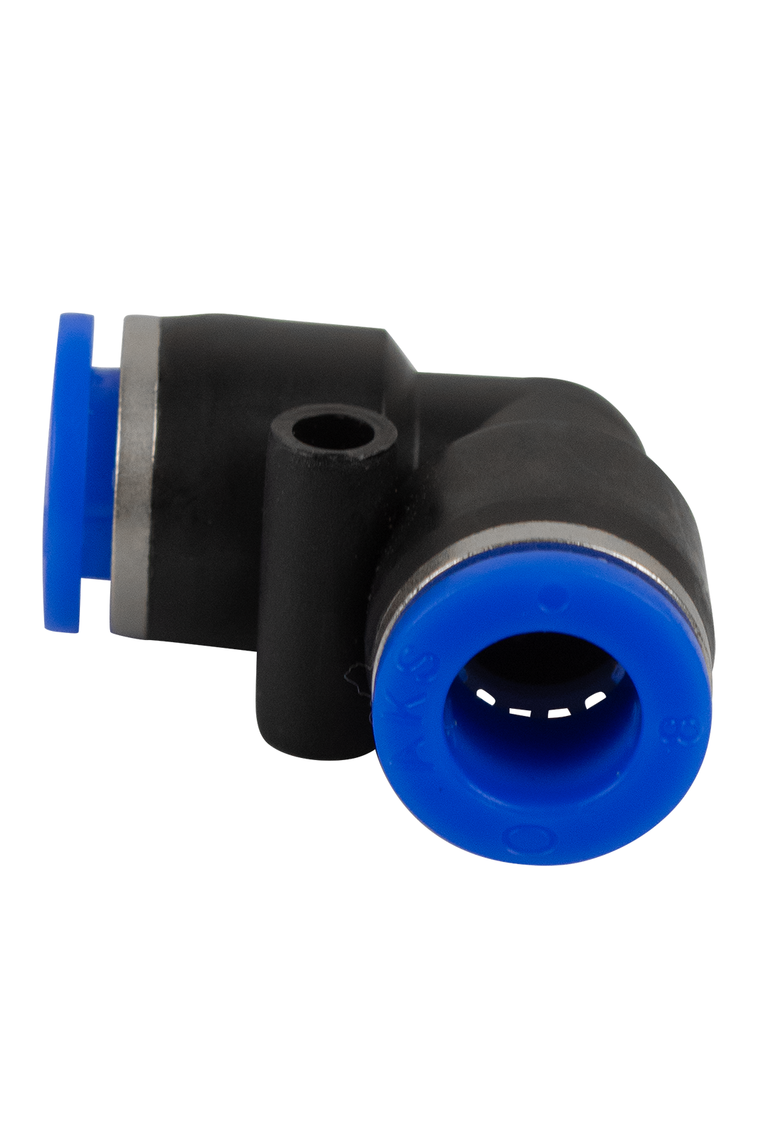 CONECTOR EN CODO HEMBRA X 8 MM,  MAX 125 PSI.