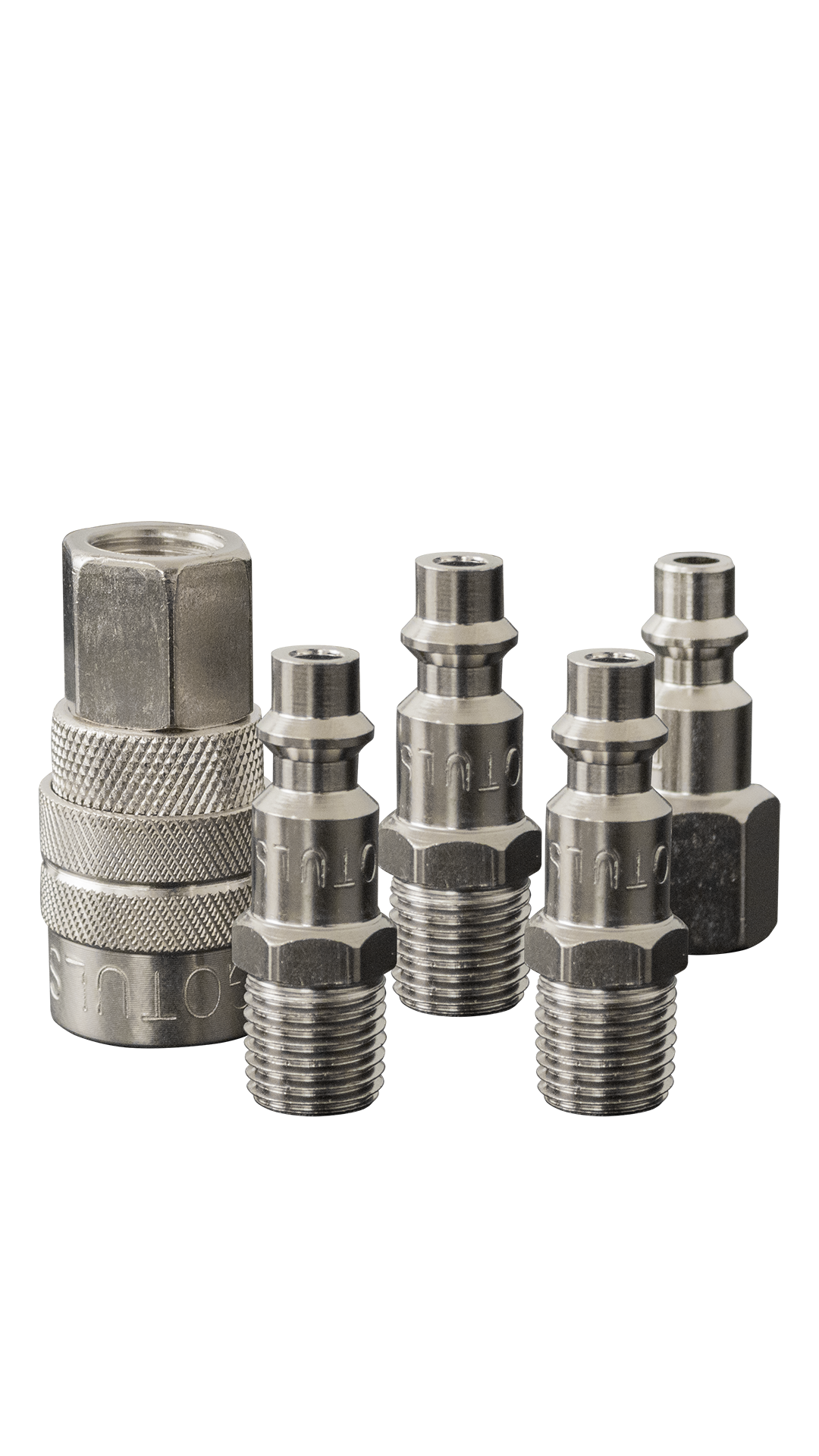 JUEGO DE CONECTOR RAPIDO EN ACERO DE 1/4" NPT CON 5 PIEZAS.