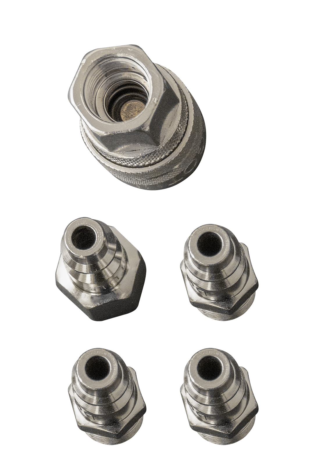 JUEGO DE CONECTOR RAPIDO EN ACERO DE 1/4" NPT CON 5 PIEZAS.