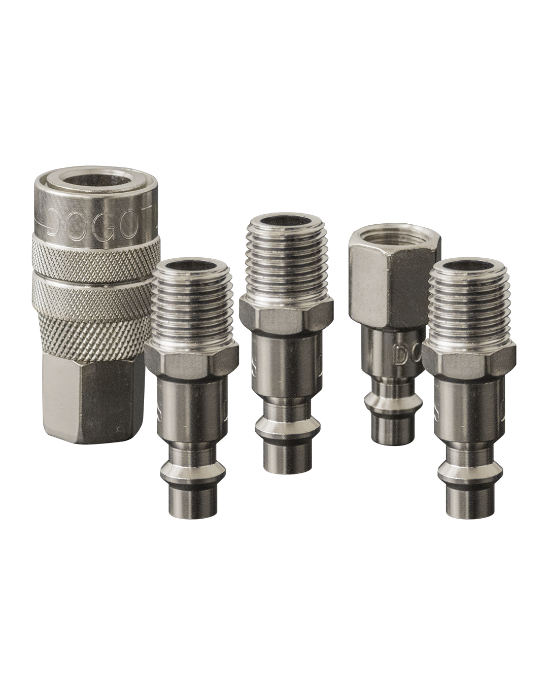 JUEGO DE CONECTOR RAPIDO EN ACERO DE 1/4" NPT CON 5 PIEZAS.