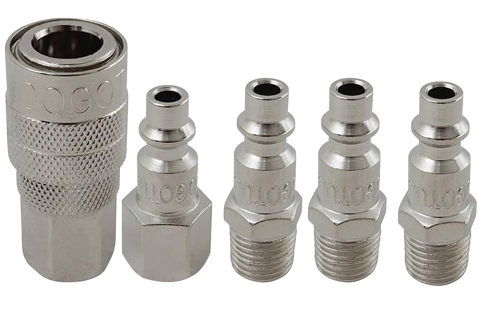 JUEGO DE CONECTOR RAPIDO EN ACERO DE 1/4" NPT CON 5 PIEZAS.