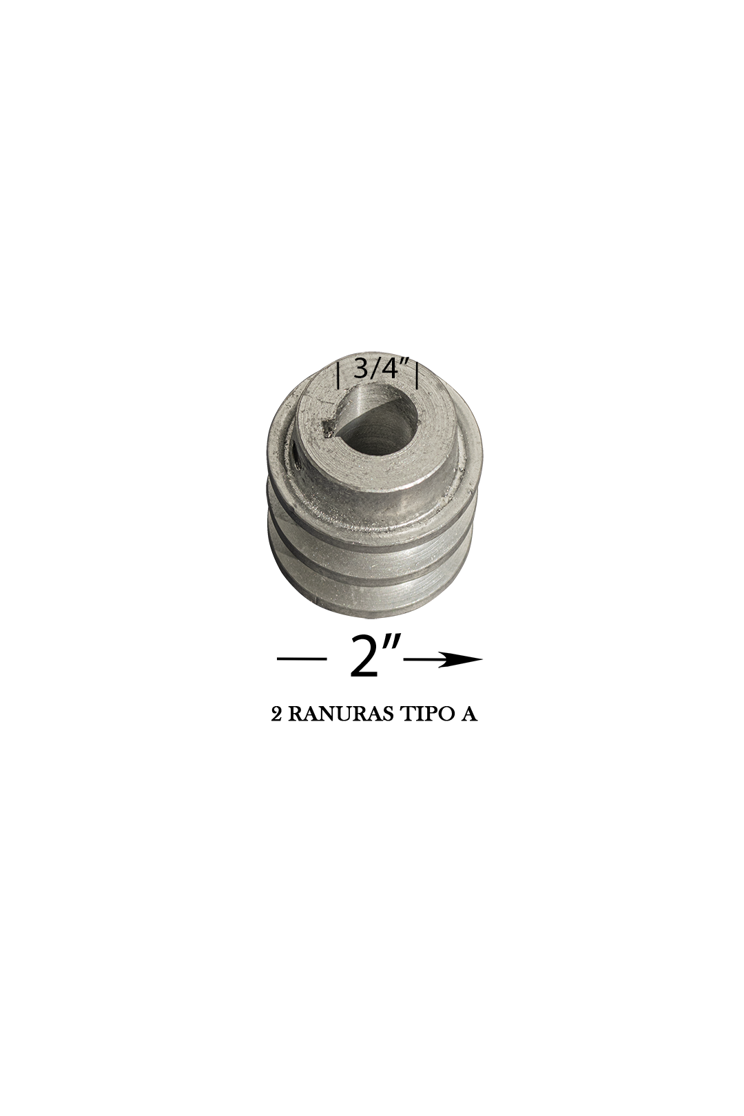 POLEA DE ALUMINIO 2" DE 2 RANURA EN A, CENTRO DE 3/4"