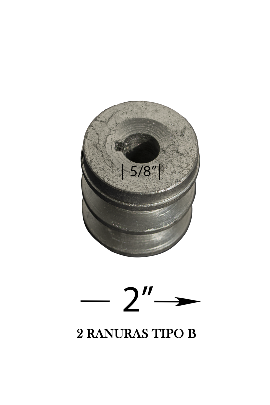 POLEA DE ALUMINIO 2" DE 2 RANURA EN B, CENTRO DE 5/8"
