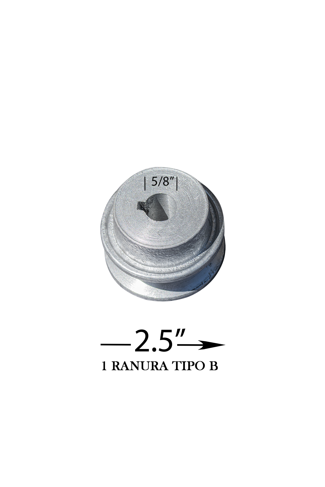 POLEA DE ALUMINIO 2.5" DE 1 RANURA EN B, CENTRO DE 5/8"