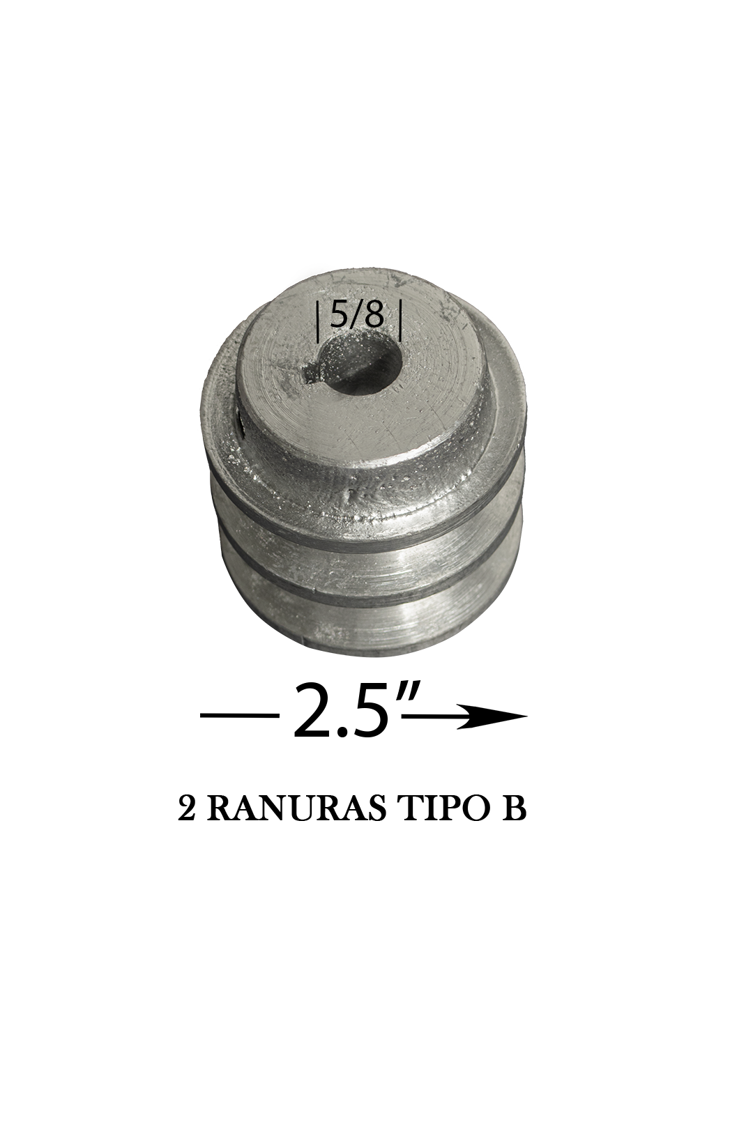 POLEA DE ALUMINIO 2.5" DE 2 RANURA EN B, CENTRO DE 5/8"