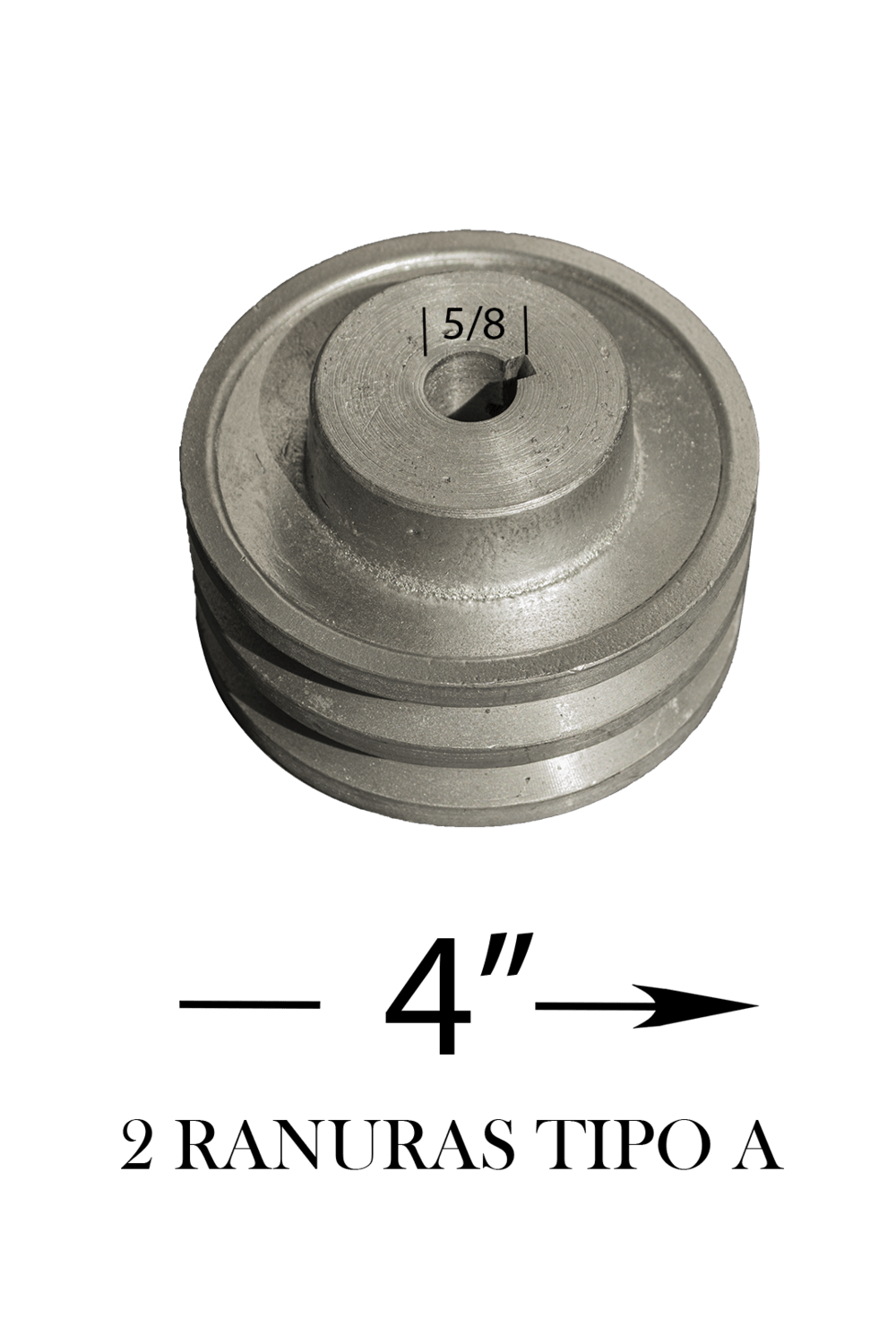 POLEA DE ALUMINIO 4" DE 2 RANURA EN A, CENTRO DE 5/8"