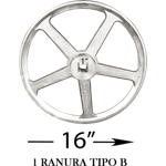 POLEA DE ALUMINIO 16" DE 1 RANURA EN B, CENTRO DE 1" REVOLVEDORA
