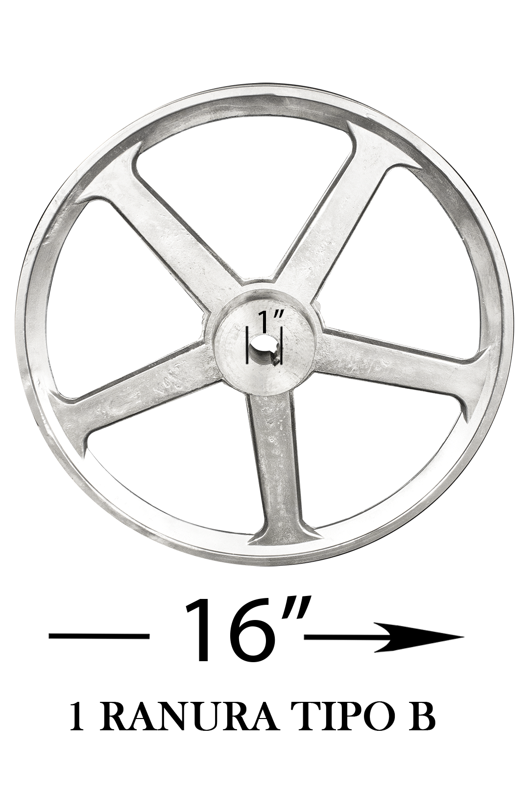 POLEA DE ALUMINIO 16" DE 1 RANURA EN B, CENTRO DE 1" REVOLVEDORA