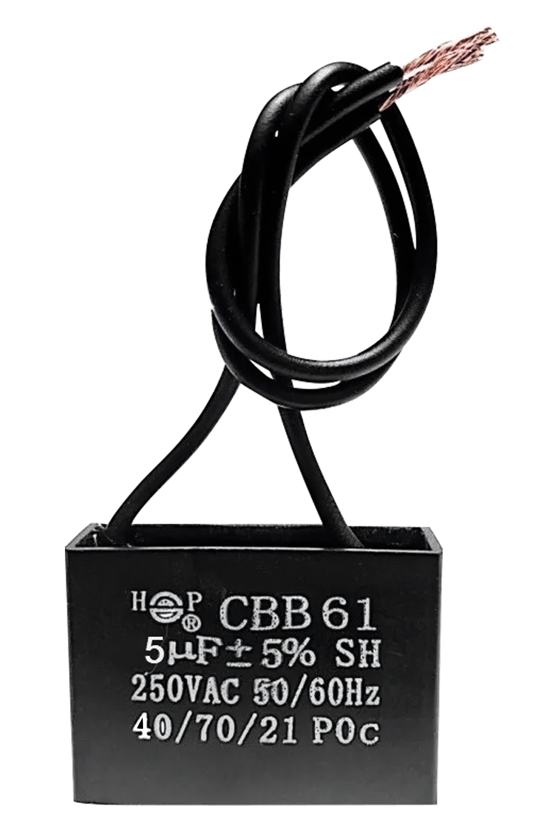 CAPACITOR DE TRABAJO CUADRADO CON CABLE DE 5UF